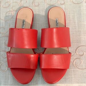 David & Charles coral Double-Band Slide Mules